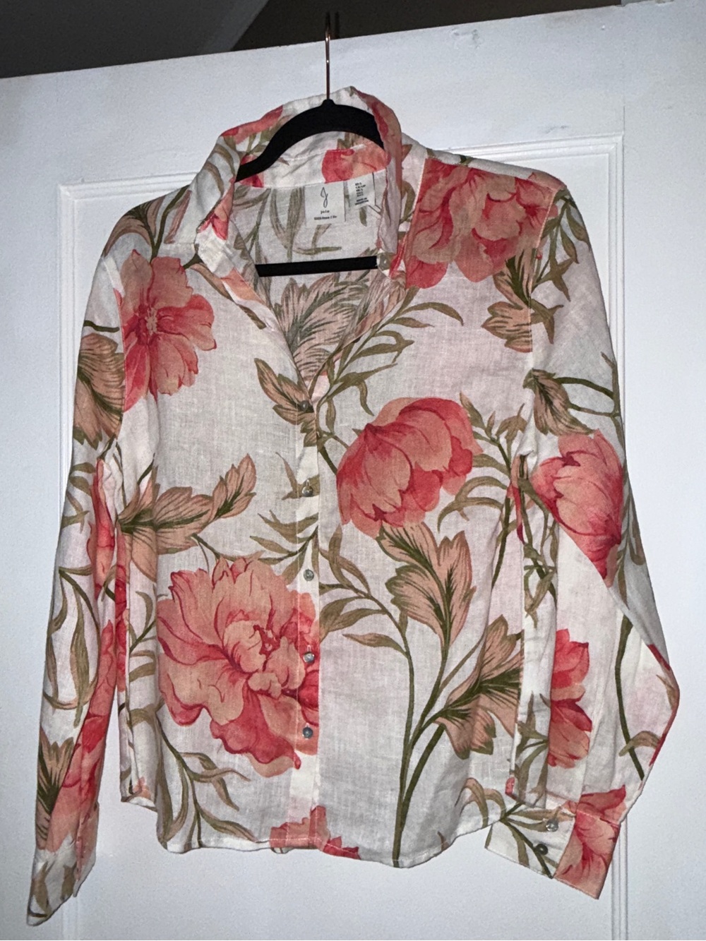 Joie Cream Button-Front Shirt with Coral Floral Print S